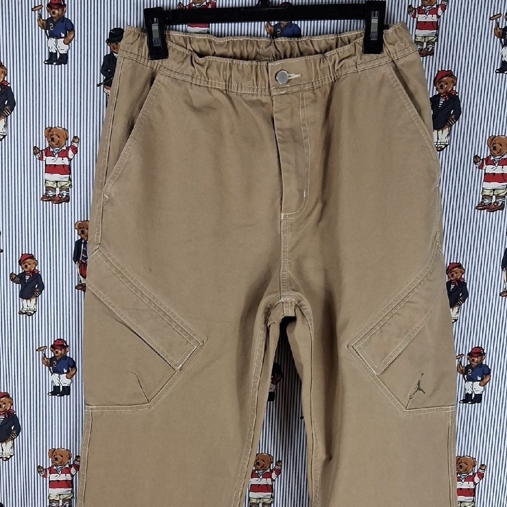 Jordan Brand Khaki Flat Front Drawstring Button & Zipper SZ SM Cargo Pants